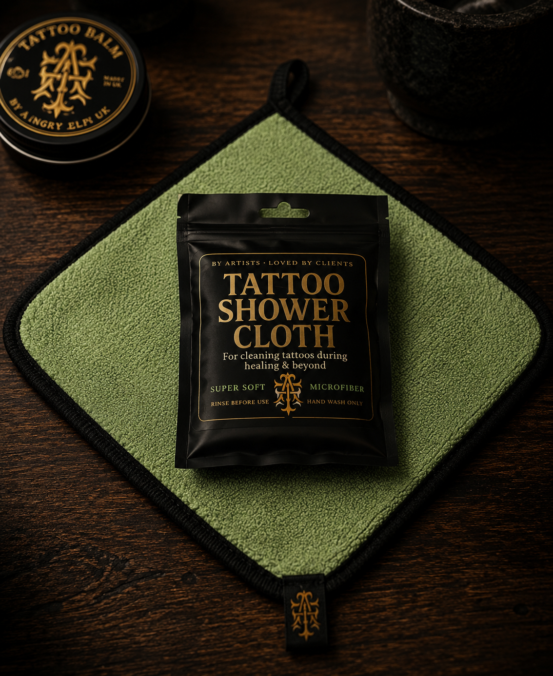 Angry Elf Tattoo Shower Cloth